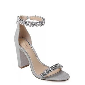 NIB Jewel Badgley Mischka Mayra Block Heel Evening Sandal 7 Silver Glitter color